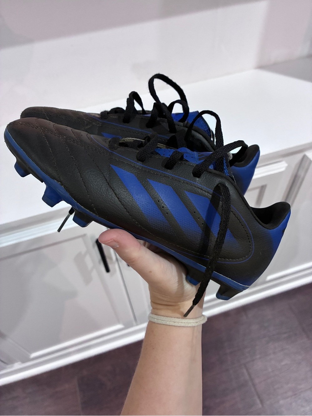 adidas Kids Black and Blue Soccer Cleats - Youth Turf Sneakers